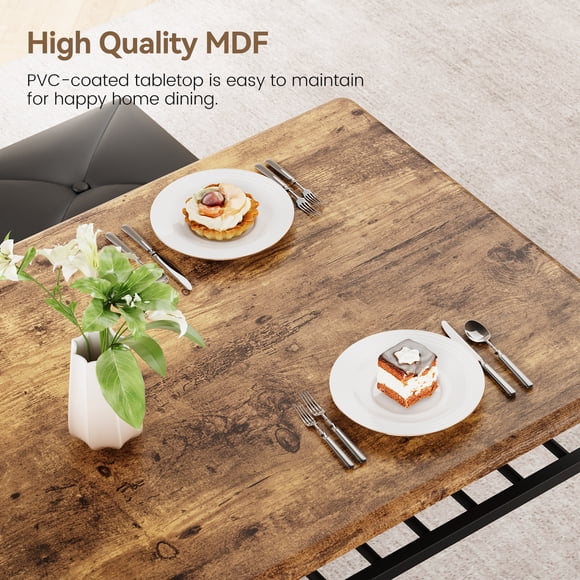 Space-Saving Dining Table Set for 4 – Modern Metal & Wood, 2 Chairs & Upholstered Bench, Storage Rack, Compact Apartment Furniture, Ideal for Small Spaces - Vintage Color