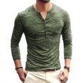 thumbnail image 3 of Haut pour Homme Col Rond Blouse à Boutons Col Bouton Manches Longues Décontracté Ajusté T-Shirt, Vert, TTG, 3 of 5