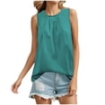 thumbnail image 1 of Timegard Tank Tops for Women Ruched Crewneck Sleeveless Back Button Summer Casual Lightweight Tee Top, 1 of 3