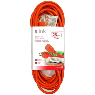 Elink - Rallonge Électrique d'Extérieur à 1 Prise, Longueur de 25 Pieds, Orange
