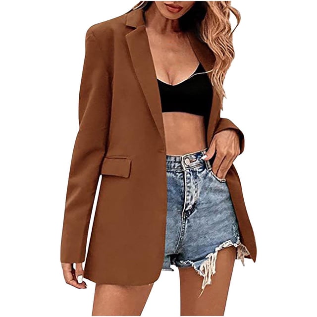 Fashion Womens Long Sleeve Open Front Loose Outerwear Solid Blouse Coat Tops Button Pockets Blouse