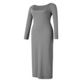 thumbnail image 2 of Women Long Bodycon Dress Solid Color Knitted Ribbed Square Neck Long Sleeve Dress Spring Fall Party Club Skinny Dress, 2 of 9