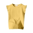 thumbnail image 1 of LUOGENLI T Shirt for Girls Girls Ruffle Sleeve T Shirt Solid Color Vest Girls Basic Short Sleeve Shirts for Girls Midi Length Yellow 9-10 Years, 1 of 3