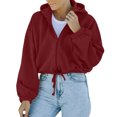 thumbnail image 2 of IROINID Veste Courte Décontractée pour Femmes Couleur Unie à Fermeture Éclair Manches Longues, Vin, 2 of 9