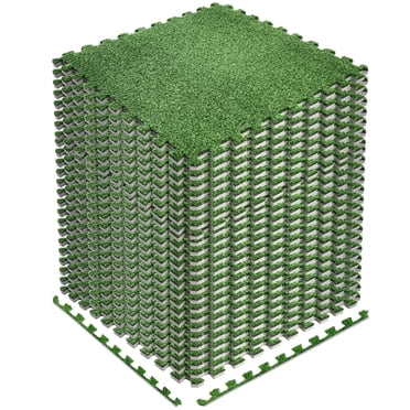 Sorbus Grass Foam Floor Tiles - 24 Interlocking Mats of 24"X24” Total of 96 Sq Ft for Kids Outdoor Toys, Playroom, Deck, Patio, Basement Home Gym - Artificial Carpet Grass Turf Indoor Outdoor Flooring