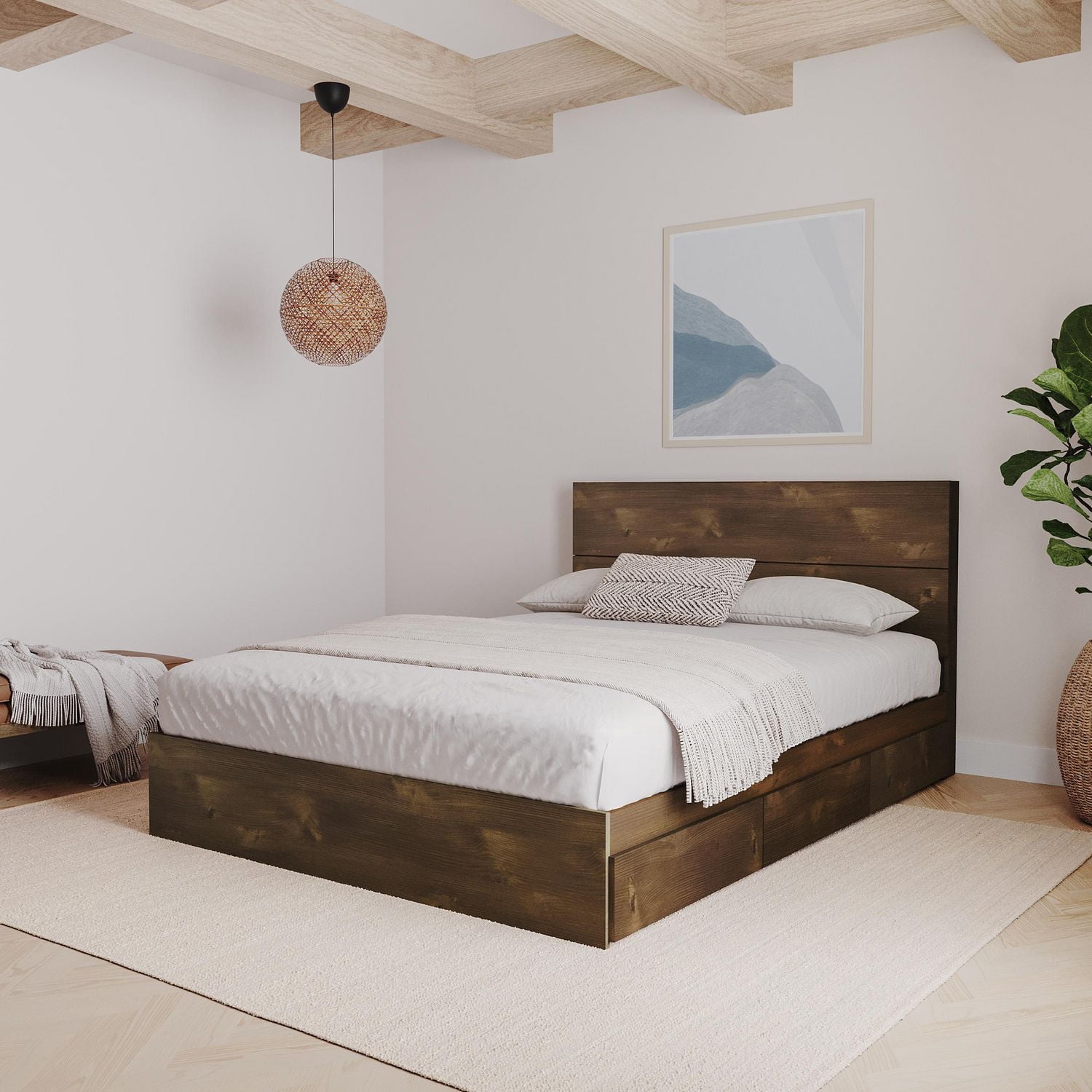 Nexera Nocce Storage Bed with Headboard, Truffle