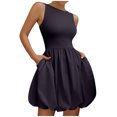 thumbnail image 4 of Ovzne Robes pour Femmes 2025 Robe Femmes Dames Mode Sans Manches Col Rond Uni Robe avec Poches Robe Courte Mini Robes Grande Taille Robe Maxi Liquidation, 4 of 7