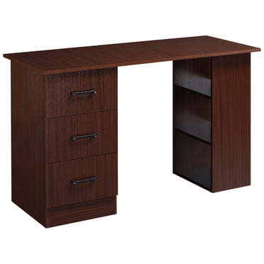 HOMCOM Bureau d'Ordinateur avec Étagères de Rangement à 3 Niveaux, Bureau de Bureau à Domicile, Noyer