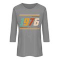 thumbnail image 2 of Uootdi Hauts pour Femmes Manches 3/4 Col Ras du Cou Imprimé Palmier Coucher de Soleil 1976 Coupe Décontractée T-Shirts Rétro Plage Vacances Cadeau, 2 of 4