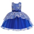 thumbnail image 1 of B91xZ Robe Décontractée pour Filles Boho Manches à Volants Plissée Robes Décontractées, Bleu 3-4 Ans, 1 of 5