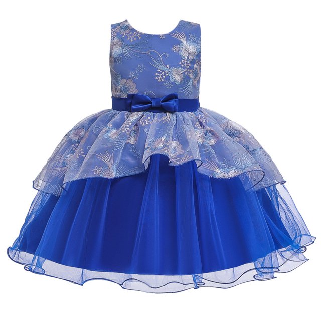 B91xZ Robe Décontractée pour Filles Boho Manches à Volants Plissée Robes Décontractées, Bleu 3-4 Ans