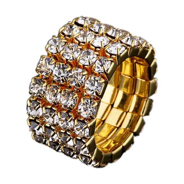 Maytalsory Bague en Cristal Extensible de Luxe Unique pour Déclaration d'Amour Bague Incrustée à la Mode Dorée 4 Rangées 1 Ensemble