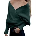 thumbnail image 2 of RXIRUCGD Women's Casual Solid Color Irregular Pullover Solid Color Sweater Shawl( Green ), 2 of 5