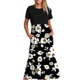 thumbnail image 1 of Robes d'Été Grande Taille pour Femmes 2024 Col Rond Manches Courtes Mi-Mollet Double Poche Robe à Imprimé Floral Robe à Manches Courtes Col Rond Économisez jusqu'à 65 % de Rabais!, 1 of 4