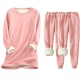 thumbnail image 1 of Pisexur Ensembles 3 Pcs pour Femmes Hiver Chaud en Molleton Couleur Unie Survêtements Ensembles 1 Chandail à Col Rond +2 Pantalons de Pyjama Décontractés Pyjamas Surdimensionnés pour Femmes Ensemble P-5TG, 1 of 2