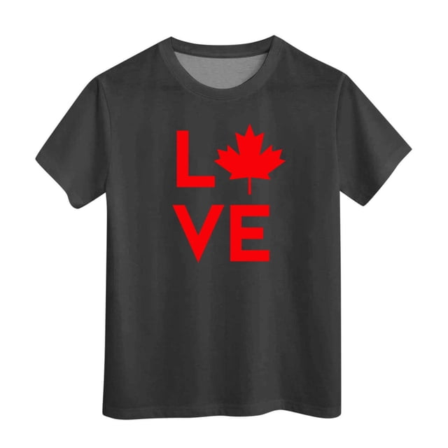 LUOGENLI Chemises Maxi pour Garçons 2025 Fête du Canada T-Shirt à Manches Courtes pour Filles T-Shirt d'Été à Col Rond Coupe Décontractée T-Shirts Basiques Hauts Maxi Ensembles Garçons Ensembles 2 Pcs Grande Taille Noir Taille 8-9 Ans