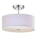 Lampe de Plafond Chromée Moderne avec Abat-Jour Tambour Blanc - 14 Pouces de Large