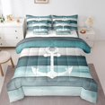 thumbnail image 1 of Erosebridal Literie Vintage à Ancre Format Simple, Ensembles de Douillette à Rayures Rustiques Sarcelle avec Draps, Déco de Chambre Nautique, Réversible 7 Pcs, 1 of 5