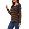 thumbnail image 4 of INSPIRE CHIC Blouse pour Femme à Rayures à Blocs de Couleur à Manches Longues T-Shirt Décontracté L Bleu Brun, 4 of 6