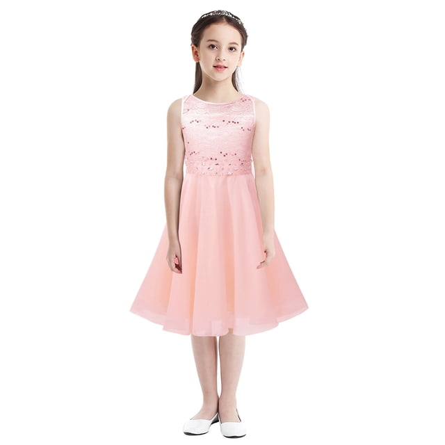 YONGHS Robe en Dentelle Fleurie en Chiffon pour Grandes Filles Robe de Banquet Formelle Porm Concours Mariage Fête Robe de Bal Rose Perle 10