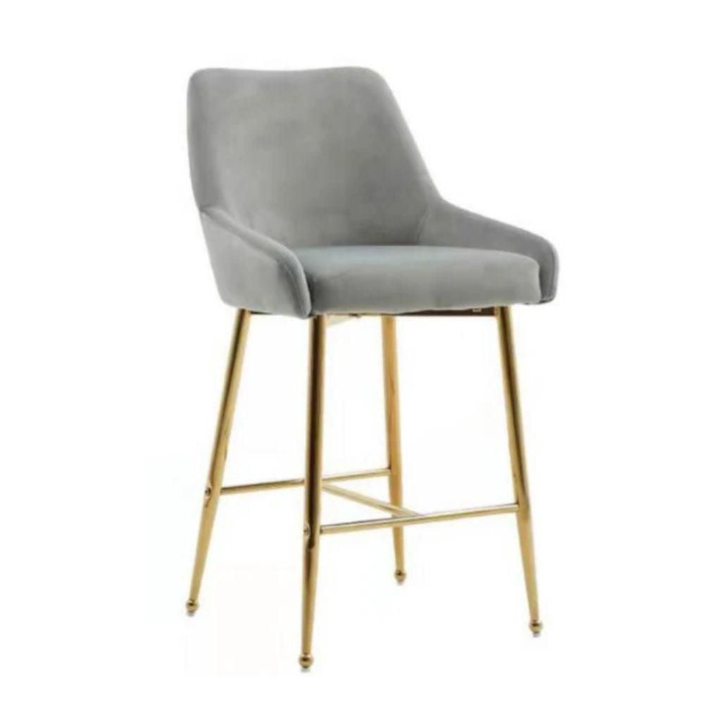Tabouret Heye gris avec revêtement en velours et base en acier