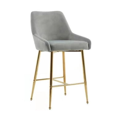 Heye Grey Stool with Velvet Upholstery and Steel base