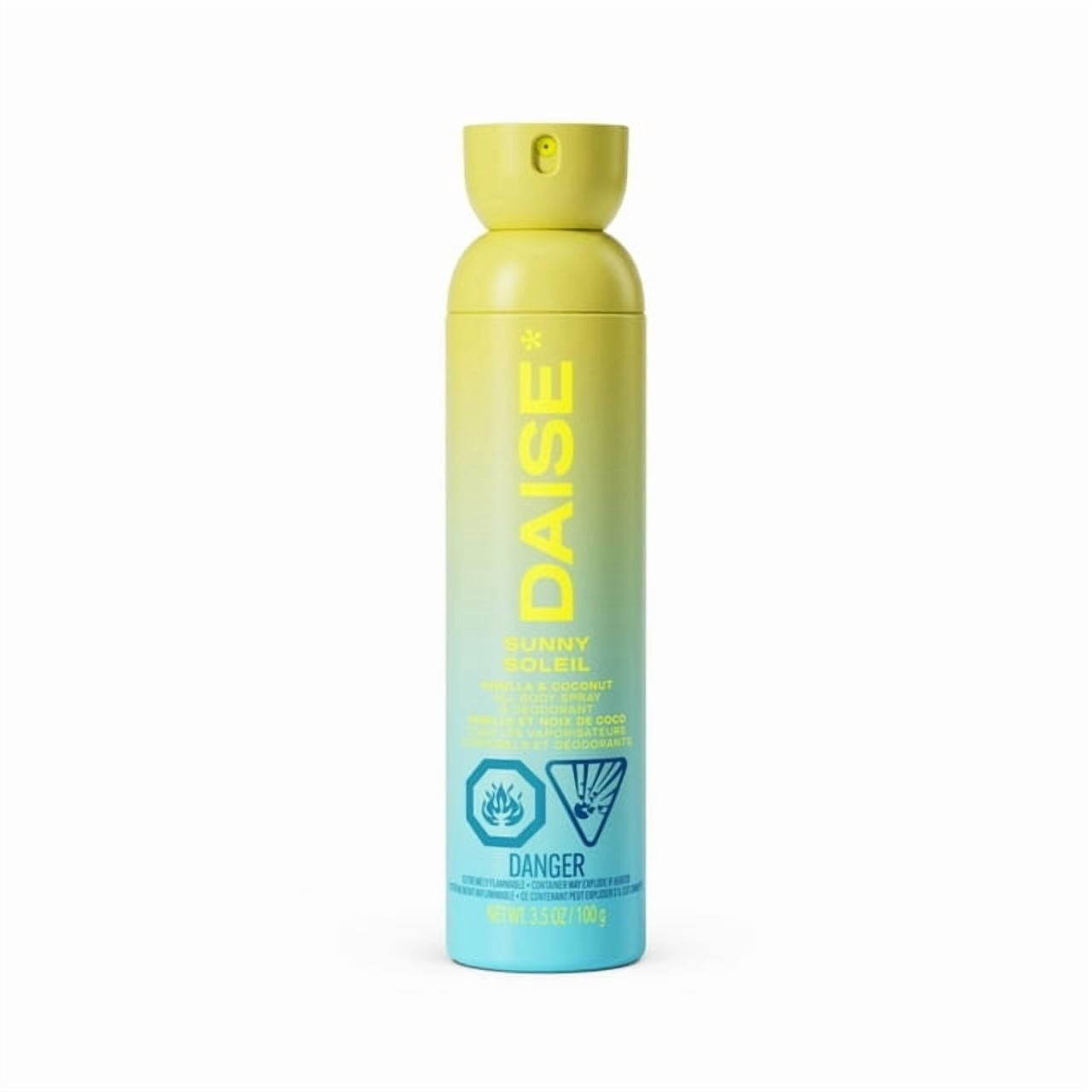 DAISE Sunny Daise All Body Spray & Deodorant in Vanilla & Coconut for 24h Freshness, 3.5 oz/120 ml, aerosol, perfume, scent