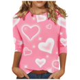 thumbnail image 1 of Chemises de la Saint-Valentin pour Femmes Tendance 2025 Imprimé Cœur Mignon Tunique Grande Taille Décontractée Été Manches 3/4 Blouses Col Rond Décontracté Saint-Valentin Imprimé Amour T-Shirt Manches Trois-Quarts, 1 of 3