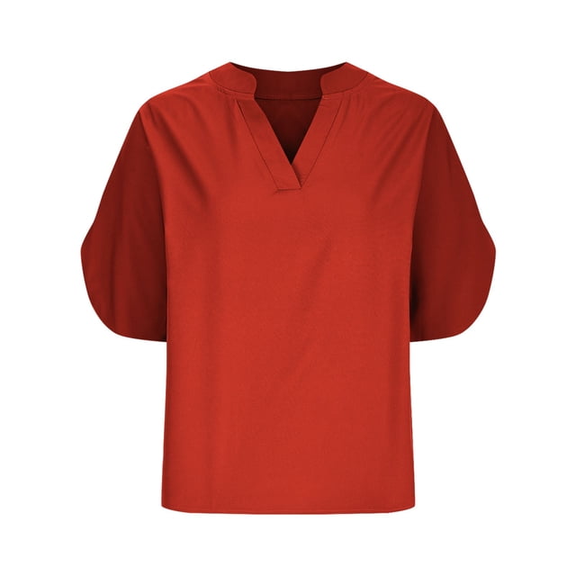Ashirexll Hauts pour Femmes Tendance, Haut Décontracté Uni à Manches Courtes et Col en V