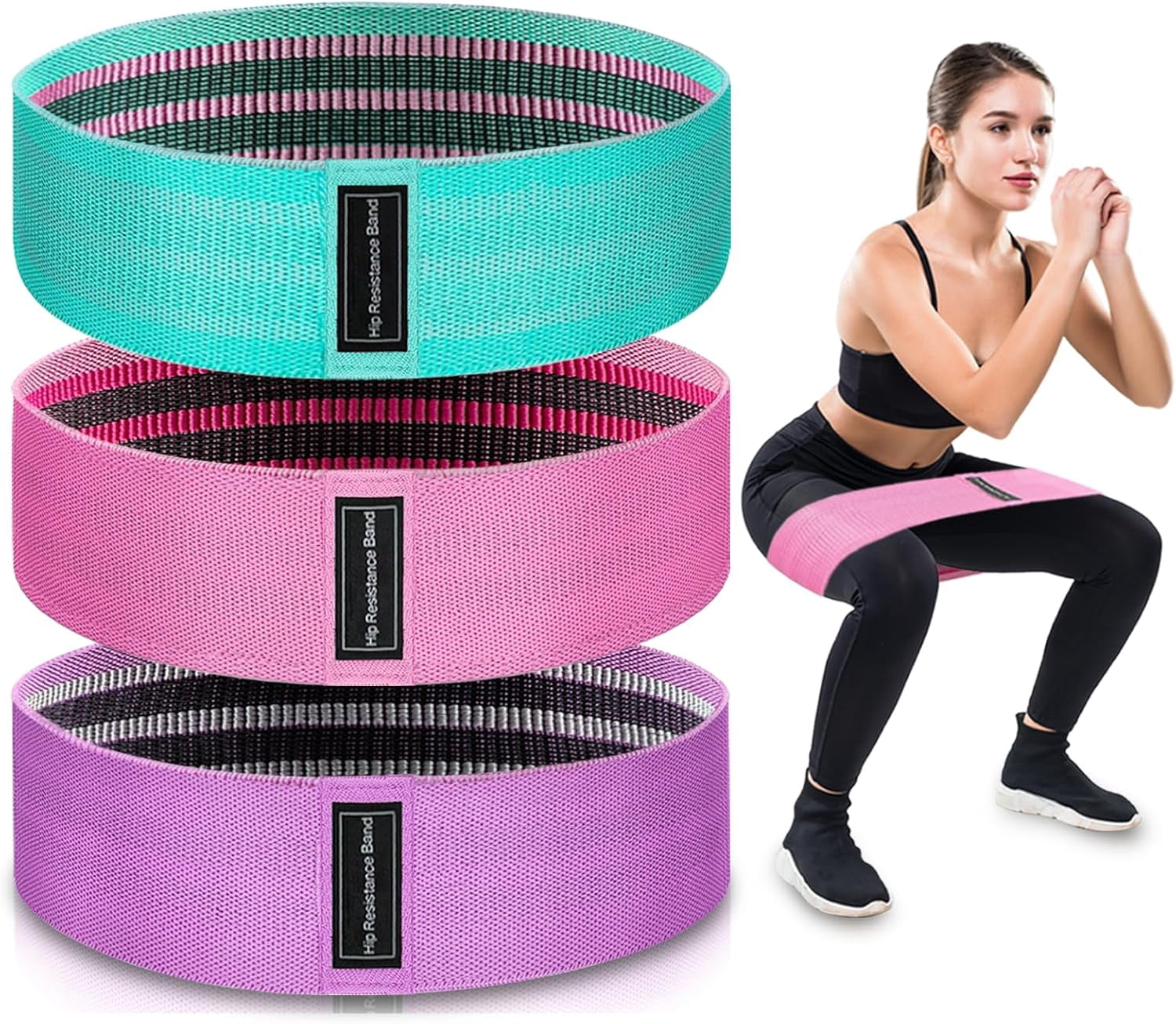 3pcs，Exercise Bands, 3 Levels Fabric Resistance Bands for Working Out, Workout Bands Resistance for Women & Men, Multi-Colored Fabric Booty Bands.,Pink