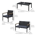 thumbnail image 4 of Outsunny 4 Pieces Wicker Patio Furniture Set with Cushions, Outdoor Rattan PE Rattan Conversation Set, Chairs and Loveseat with PS Board Armrests Decoration, Glass Top Table, Black, 4 of 9