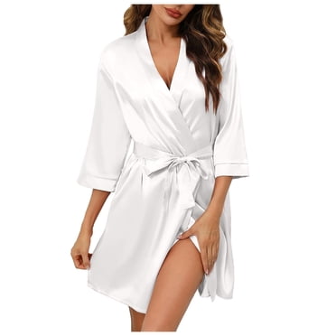 Lixiuxyad Peignoir Kimono Court en Satin pour Mariée et Demoiselles d'Honneur pour Femmes, Peignoirs de Soie pour Mariage et Fête Nuptiale, Blanc