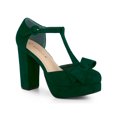 thumbnail image 1 of BLISSFUL STEP Women Round Toe Block Heel T Strap Pumps Green 7, 1 of 8