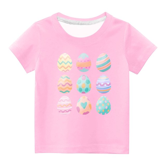 Penkiiy T-Shirts de Pâques pour Enfants Garçons Filles Mode Œufs de Pâques Imprimé Col Rond Manches Courtes 4 Ans Rose