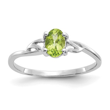 Bague en Or Blanc 10K Poli Génie Péridot Pierre de Naissance