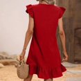 thumbnail image 4 of CHGBMOK Dresses for Women Robe Élégante à Volants Unie Ample à Manches Courtes à Col Rond S en Liquidation, 4 of 5