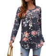 thumbnail image 3 of Women Round Neck Long Sleeve Floral Print Asymmetric Hem Shirt, 3 of 6