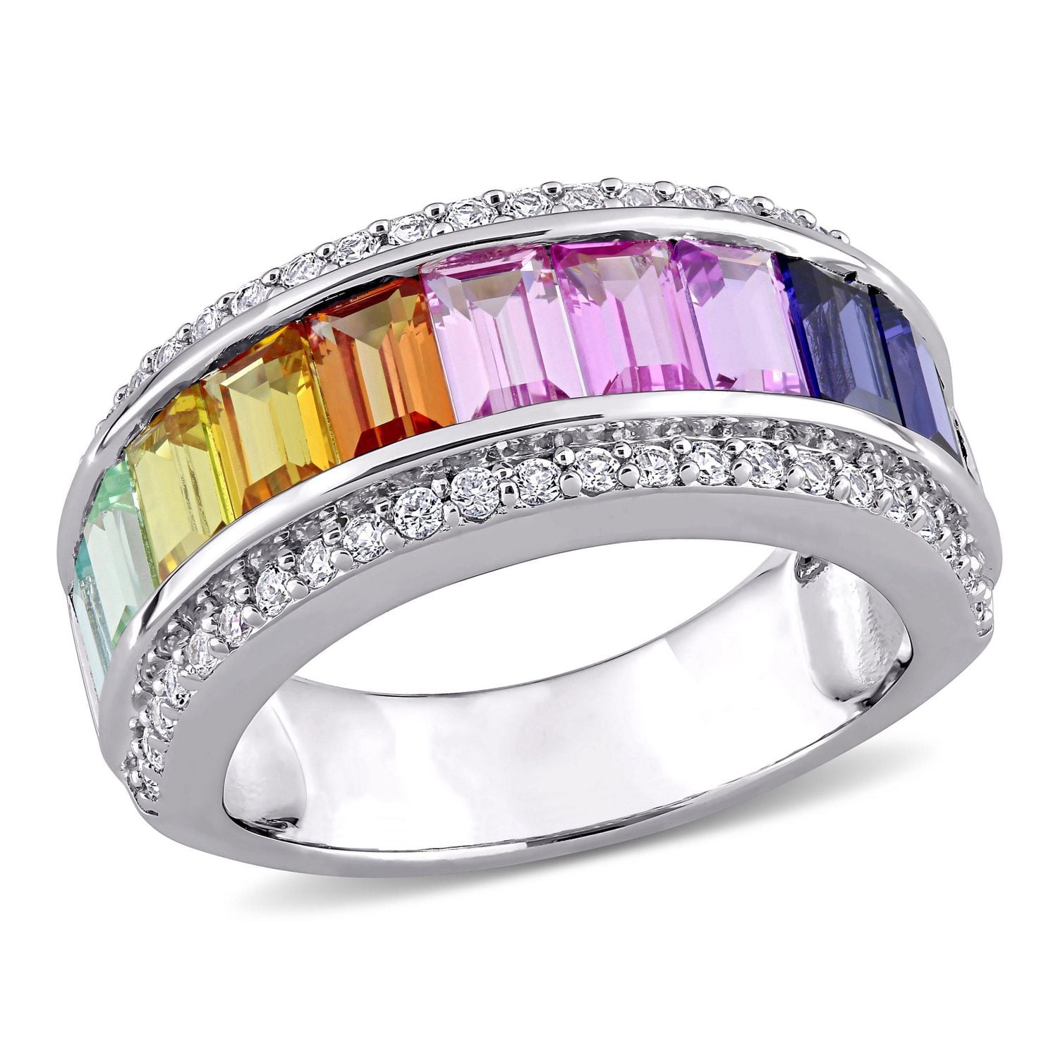 Miabella 3 7/8 Carat T.G.W Multi-Color Created Sapphire Sterling Silver Ring