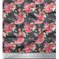 thumbnail image 1 of Soimoi Tissu en Velours Gris Ranunculus & Roses Imprimé Floral Tissu d'Artisanat au Mètre 60 Pouces de Large, 1 of 3