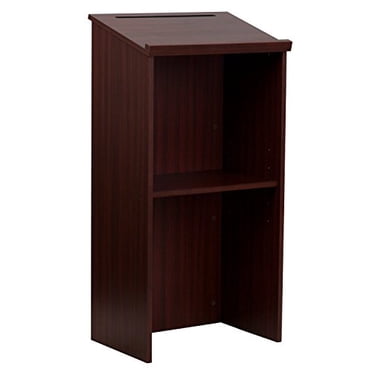 Adir Podium Stand Wood - Pulpits for Churches, Small Reception Desk Lectern with Adjustable Shelf for Restaurants, Classrooms (Mahogany)