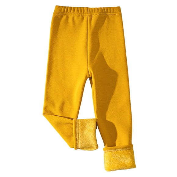 WUANDIXFA Girls' Fleece Lined Leggings Cotton Girls Bottoming Padded Thickened Children's Pants Children's Casual Pants Winter Baby Girl Pants Outside Yellow,7-8 Years