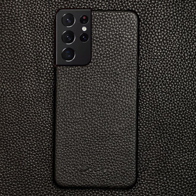 Genuine Leather Case for Samsung Fashion Leather Shell, Classic Black S22 Plus / S21+