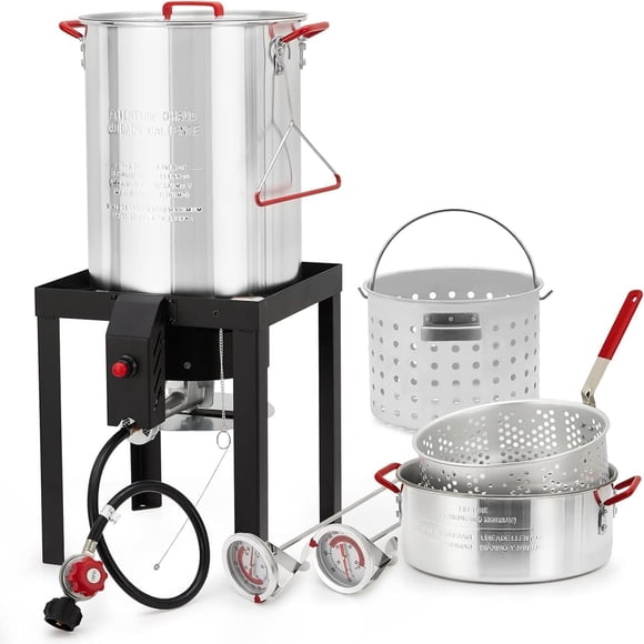 Bingirl 30 QT Turkey Deep Fryer and 10 QT Fish Fryer Cooker Set 38000 BTU Outdoor Propane Aluminum Crawfish Boiler Stand for 20 Lbs Turkey
