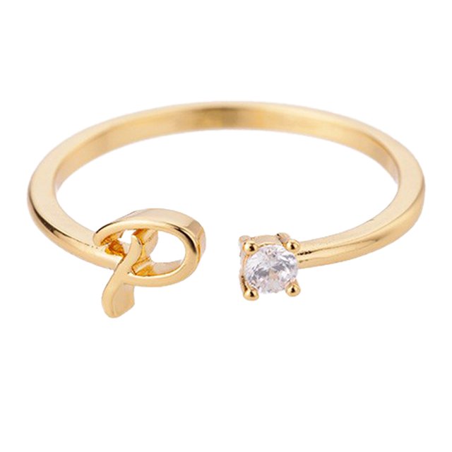Riforla Gold Personalized Rhinestone 26 Initial Ring Jewelry Personalized Initial Letter Open Ring with Diamond Rhinestone Ring for Women Womens Jewelry P