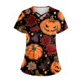 thumbnail image 1 of LINMOUA Plus SizePrinted Scrub Working Uniform Tops For Women's Cross V-Neck Halloween Print Short Sleeve Fun T-Shirts Workwear Tee With Pockets, 1 of 3