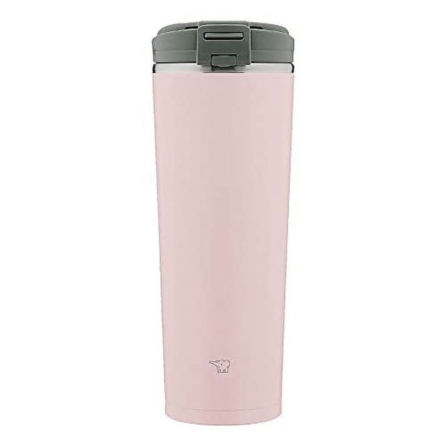 ZOTUMNBER SXKA40PM stainless steel vacuum insulated tumbler in light pink with a gray flip lid and safety lock, 400 ml capacity, designed to keep beverages hot or cold for hours with a leak-proof, gasket-free one-piece lid and compact cylindrical shape.
