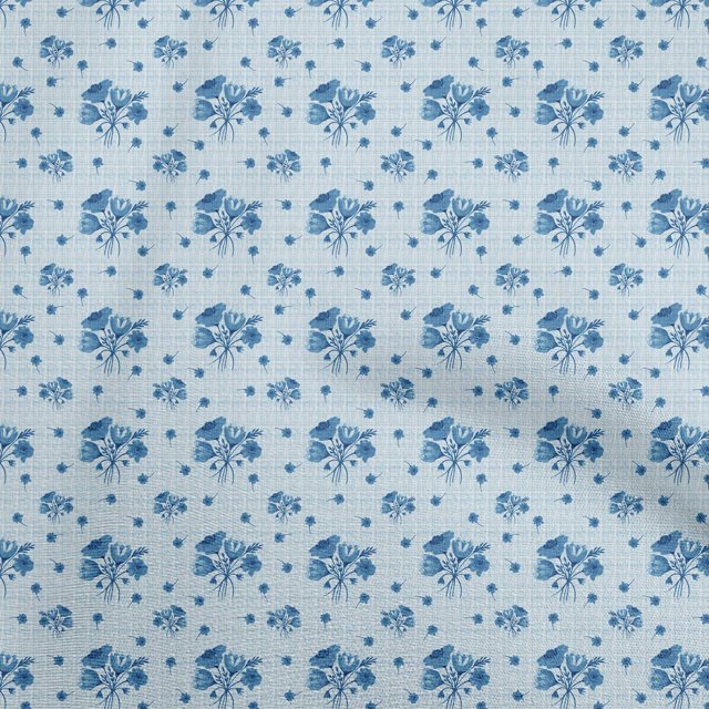 oneOone Tissu Jersey Coton Bleu Matériel de Couture Floral Tissu Imprimé au Mètre 58 Pouces de Large