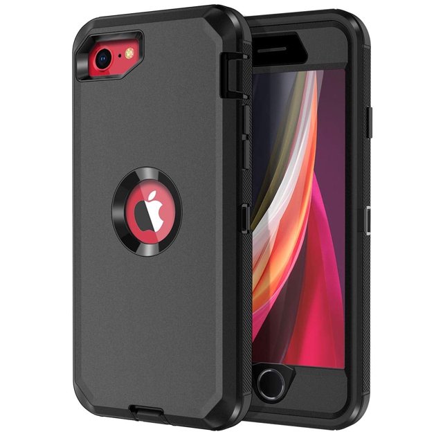 Petocase for iPhone SE 2022/2020 Case Built-in Screen Protector Shockproof Dust/Drop Proof 3 in 1 Full Body Rugged Heavy Duty Durable Cover for Apple iPhone SE 3rd/2nd Gen 4.7,Black