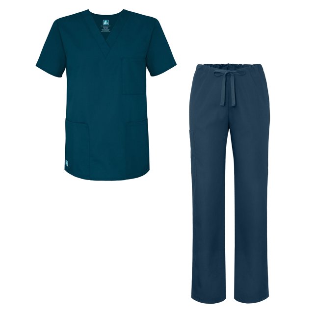 Adar Universal Unisex Scrub Set - Unisex V-Neck Scrub Top & Tapered Drawstring Scrub Pants