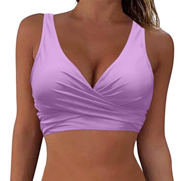 KIHOUT 2025 Women's Twist Front Bikini Top V Neck Sleeveless Push Up Padded Swimsuit Top Bathing Suits for Beach Pool Party